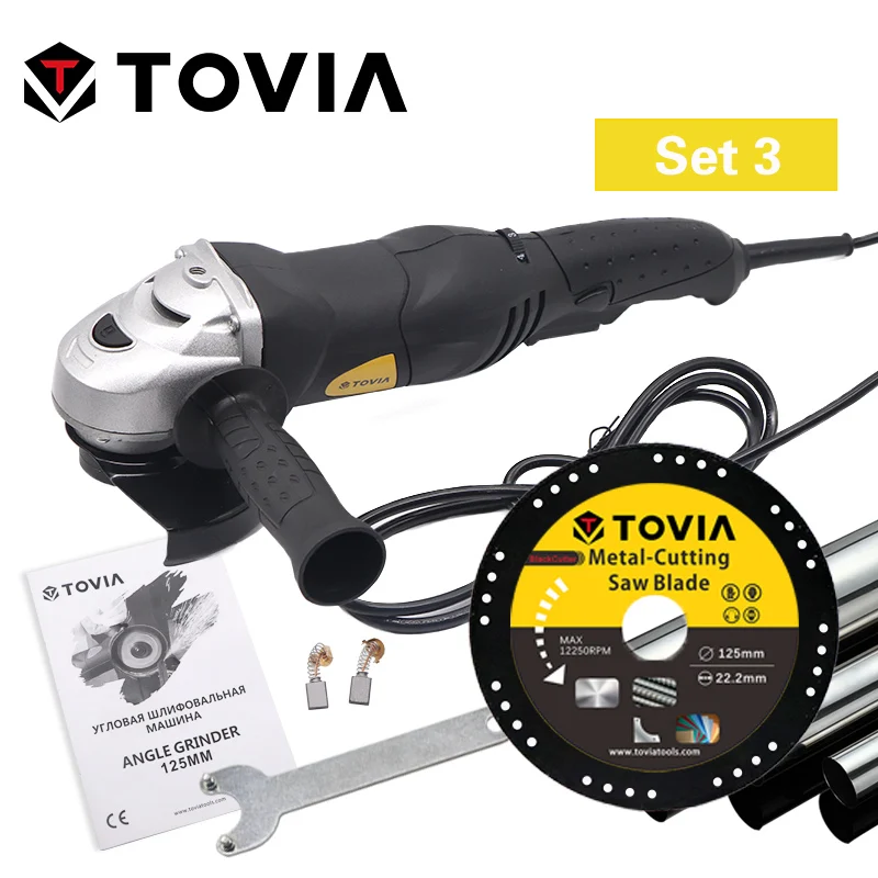 Set 3 TOVIA 125мм УШМ Болгарка 950W гриндер для резки по дереву металлу камню М14 регулировака скорости 3000-10500 оборотов грендер 220V с удлиненный хвостовиком и переключателем скоростей для разных задач гриндер - Цвет: Set 3
