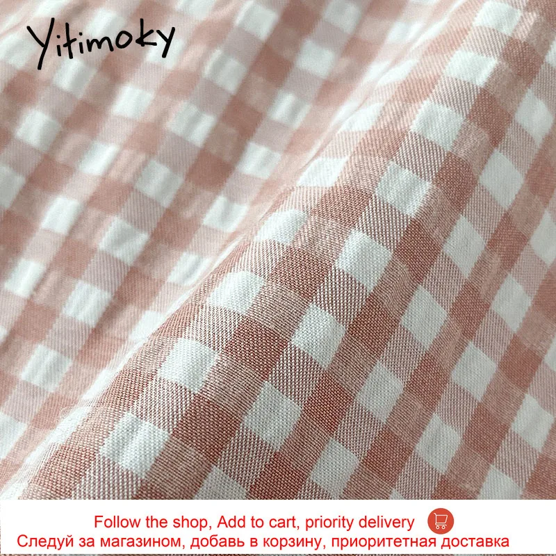 

Yitimoky Vintage Plaid Women Shirts Long Sleeve Button Up Tops Casual Blouse Straight 2021 Spring Korean Fashion Single Breasted