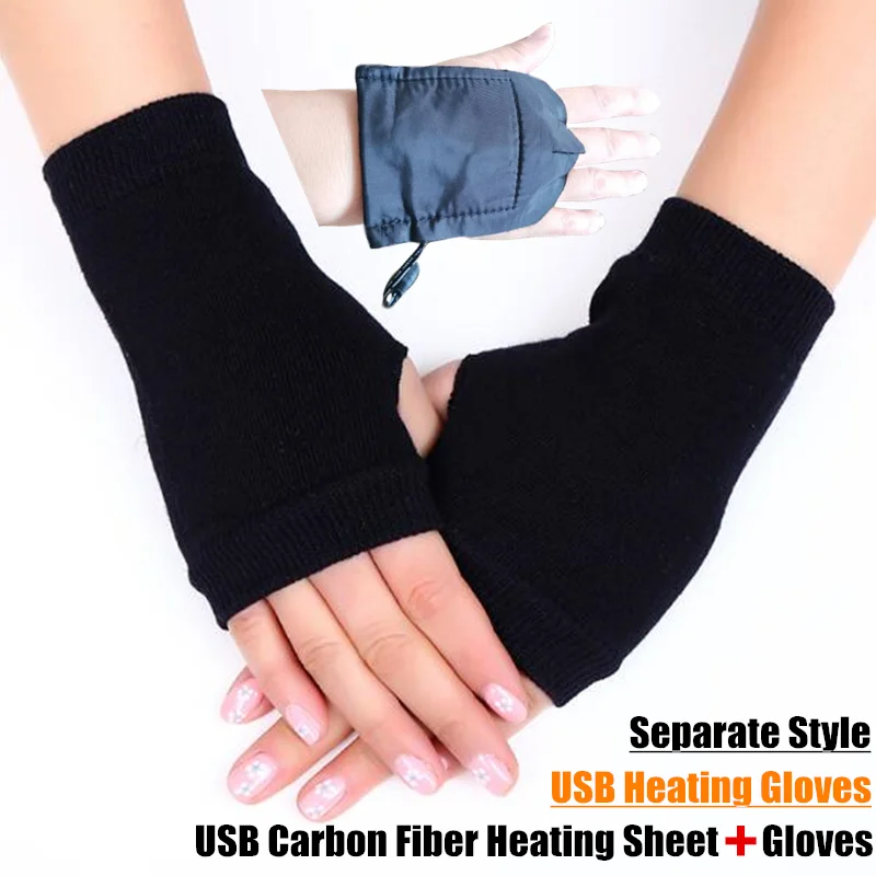 Winter Warm Boy&Girl Students Homework Separate Style USB Heating Gloves,Women Office Hand Back Heated Knitted Fingerless Gloves