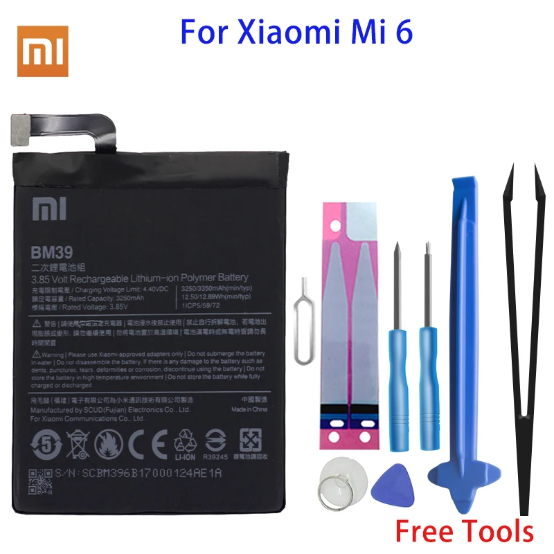 

Оригинальный телефонный аккумулятор BM39 Xiao Mi для Xiaomi Mi 6 Mi6 3250 мАч, сменный аккумулятор большой емкости, бесплатные инструменты, розничная упа...
