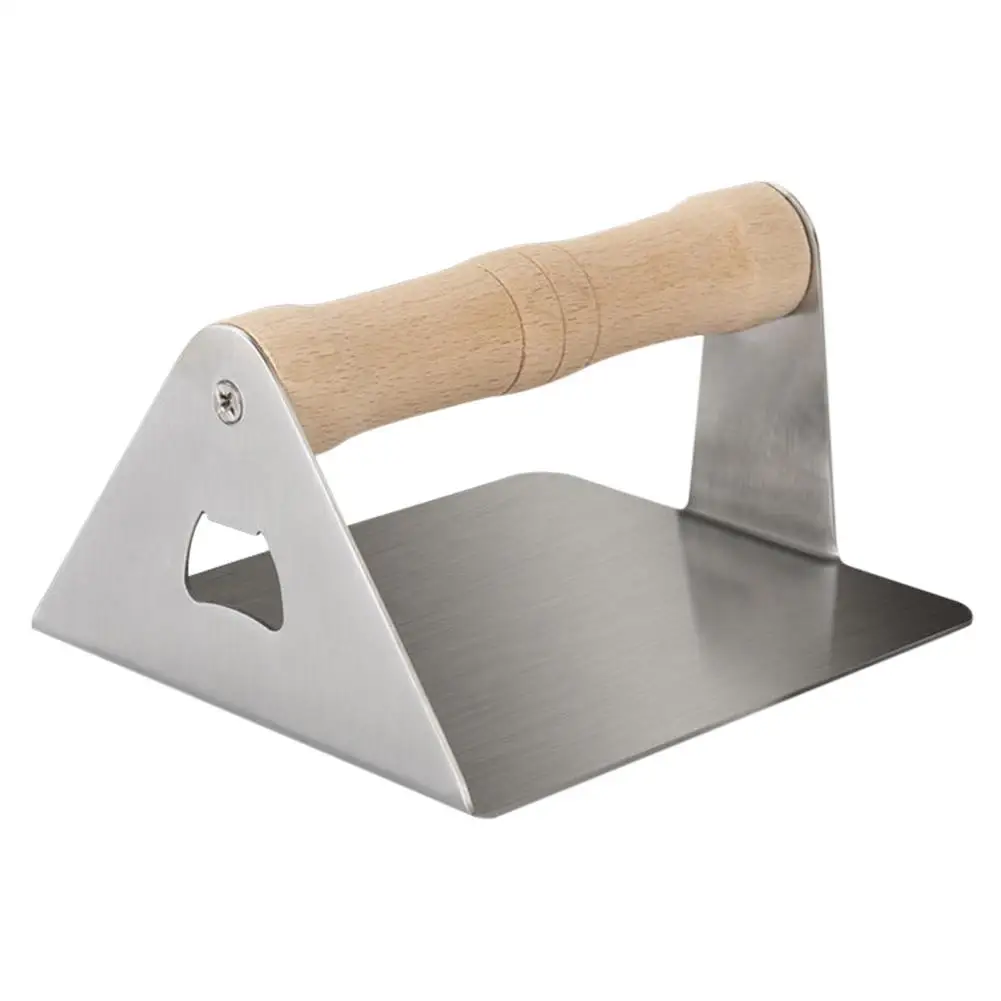 

Burger Press For Griddle Grill 5.5 Inch Stainless Steel Hand Held Square Bacon Masher Non Stick Heavy Duty Durable Sturdy Flat