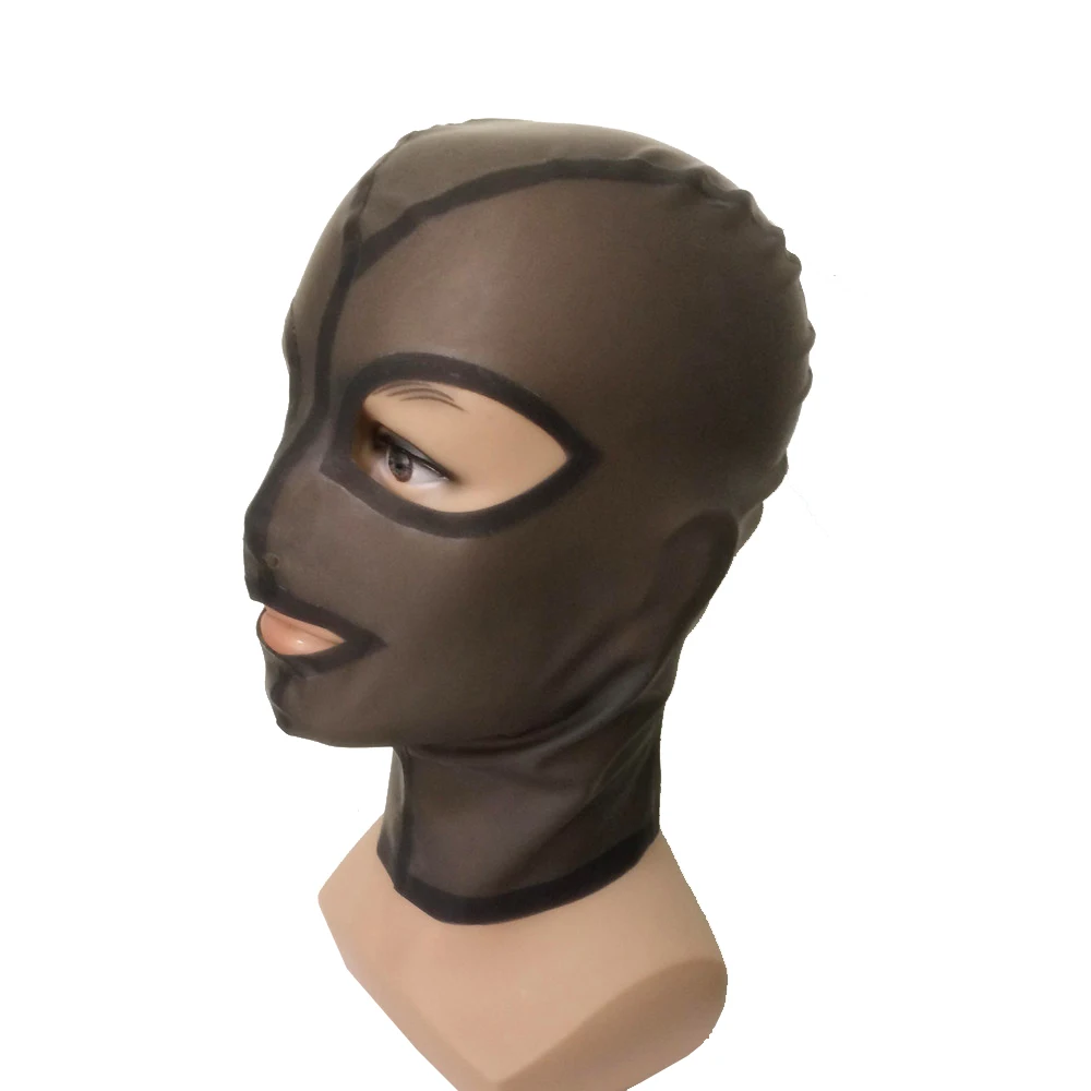 Латексная Маска капюшон унисекс Прозрачная Черная задняя молния 0 4 мм Ручная