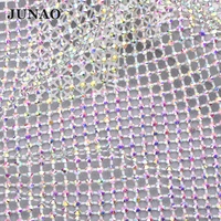 junao 11 5meter sewing white ab rhinestone mesh fabric glass crystal trim ribbon elastic strass clothes applique for diy crafts
