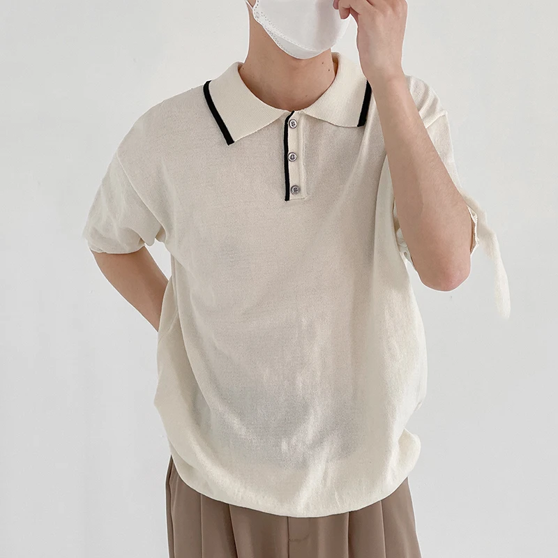 

IEFB Short Sleeve Polo Shirt Men's Summer French Style Lapel Half Sleeve Korean Trend Loose Casual Kintted Tee Tops 2021 9Y7623