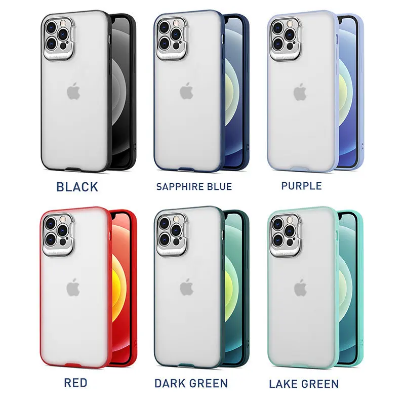 

Metal Camera Protection Invisible Holder Matte Phone Case For iPhone 12 Mini 11 Pro Max Transparent Soft TPU + PC Back Cover