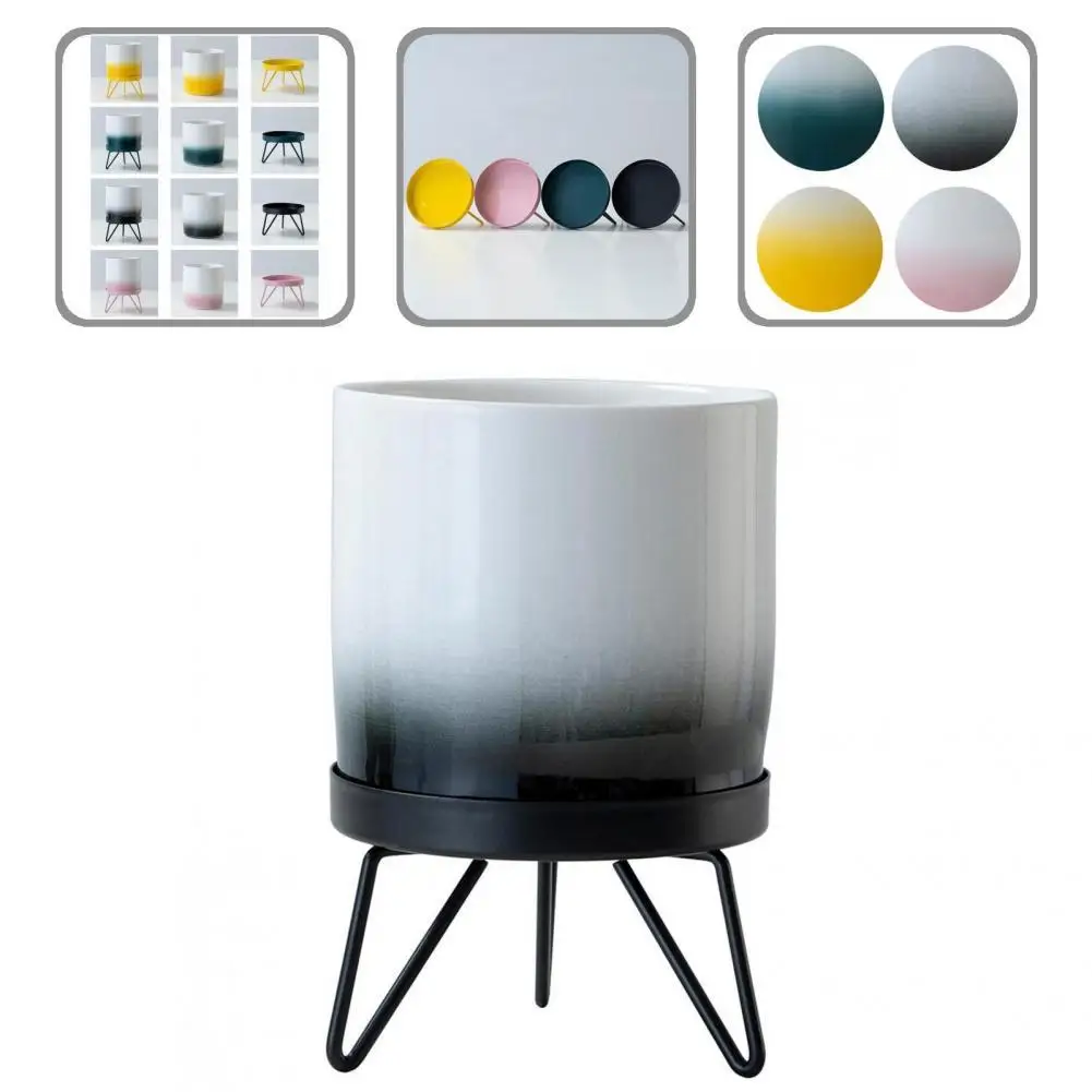 

Great Desktop Planter Unique Design Small Size Round Plant Pot with Iron Frame Shelf Art Vase Planter Pot