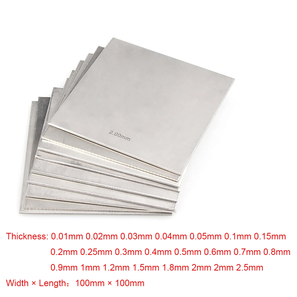 1/5/10pcs 100x100mm 304 Stainless Steel Square Plate Polished Plate Sheet Thickness 0.01 to 2.5mm