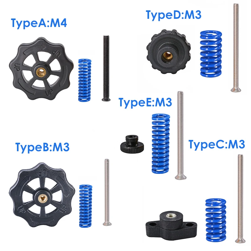 4 шт. M3/M4 винты гайки Тепло Кровать выравнивания пружинные детали ручки 3D принтеры