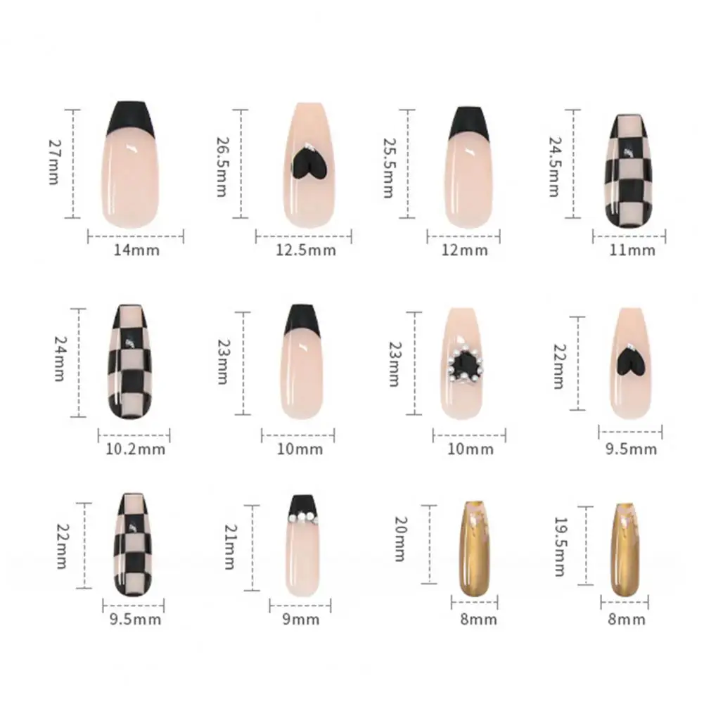 Черные шахматные накладные ногти с полным покрытием 24 шт. новинка 2021 прозрачные