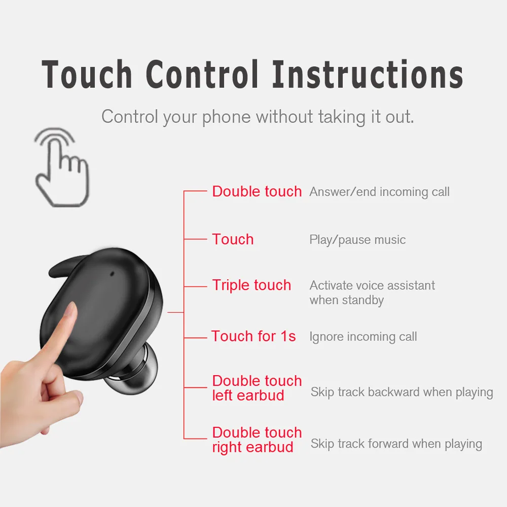 

X26T Wireless Earphones TWS Touch Control Bluetooth Earphone 5.0 Auriculares Bluetooth Inalambrico with Mic for phone