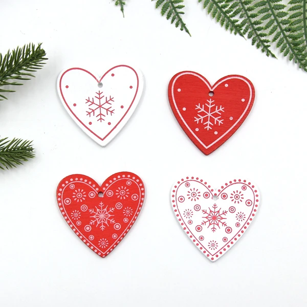 Mix Heart 12 шт./лот DIY Белая и Красная рождественская елка/Сердце/Деревянные Подвески-украшения в виде звезд для дома Xmas Tree украшения Детские подарки украшения - Цвет: Mix Heart