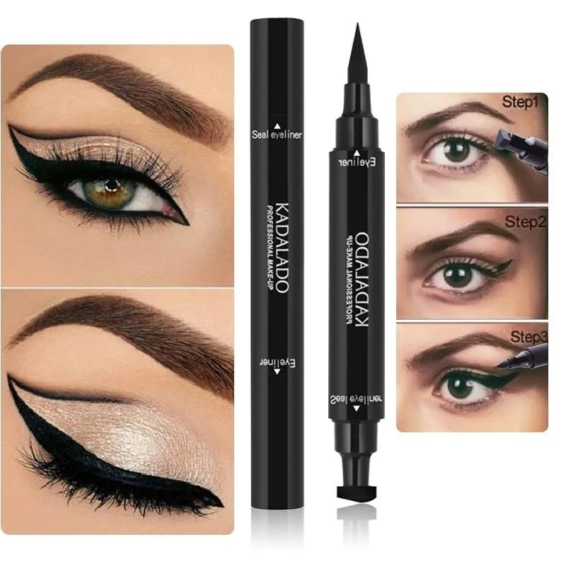 

2 In 1 Waterproof Eyeliner Stamp Liquid Eyeliner pen Seal Stamp Double Head Eyeliner Pencil Quick Dry Long Lasting Makeup Tool