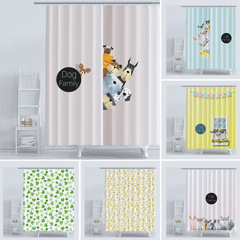 Занавеска для душа с принтом милого кота водонепроницаемая шторка из полиэстера