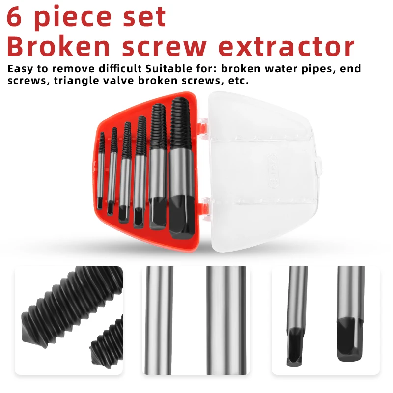 

6Pcs/set Steel Damaged Screw Extractor Drill Bit Broken Speed Out Guide Set Broken Bolt Remover Easy Out Tool Accessories