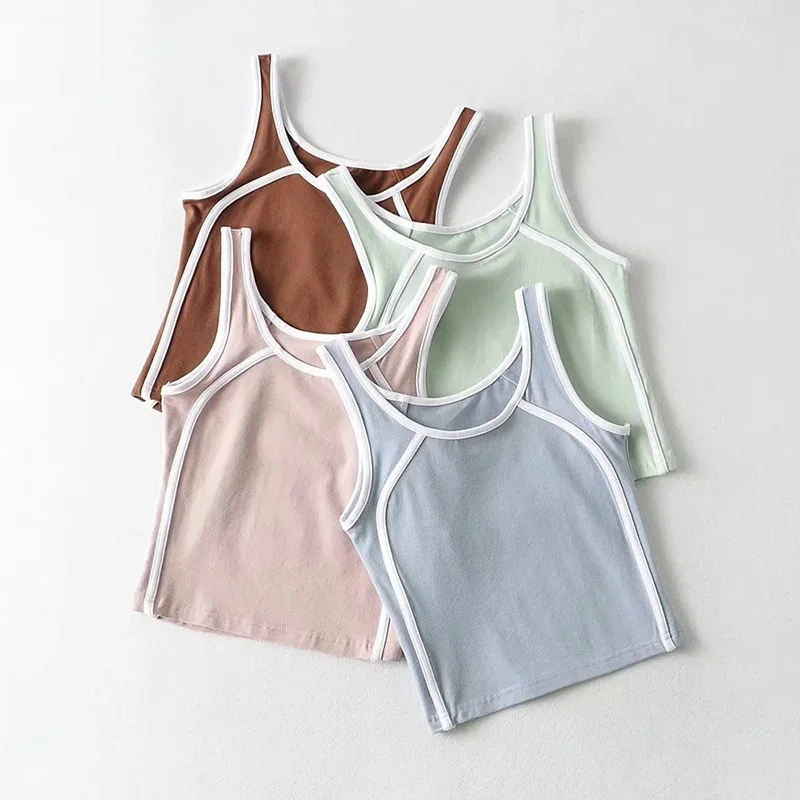 

Round Neck Stitching Sports Tank Tops Women Basic Korean Strap Cropped Tops Skinny Sexy Backless Tops Vest Femme Casual Clothes