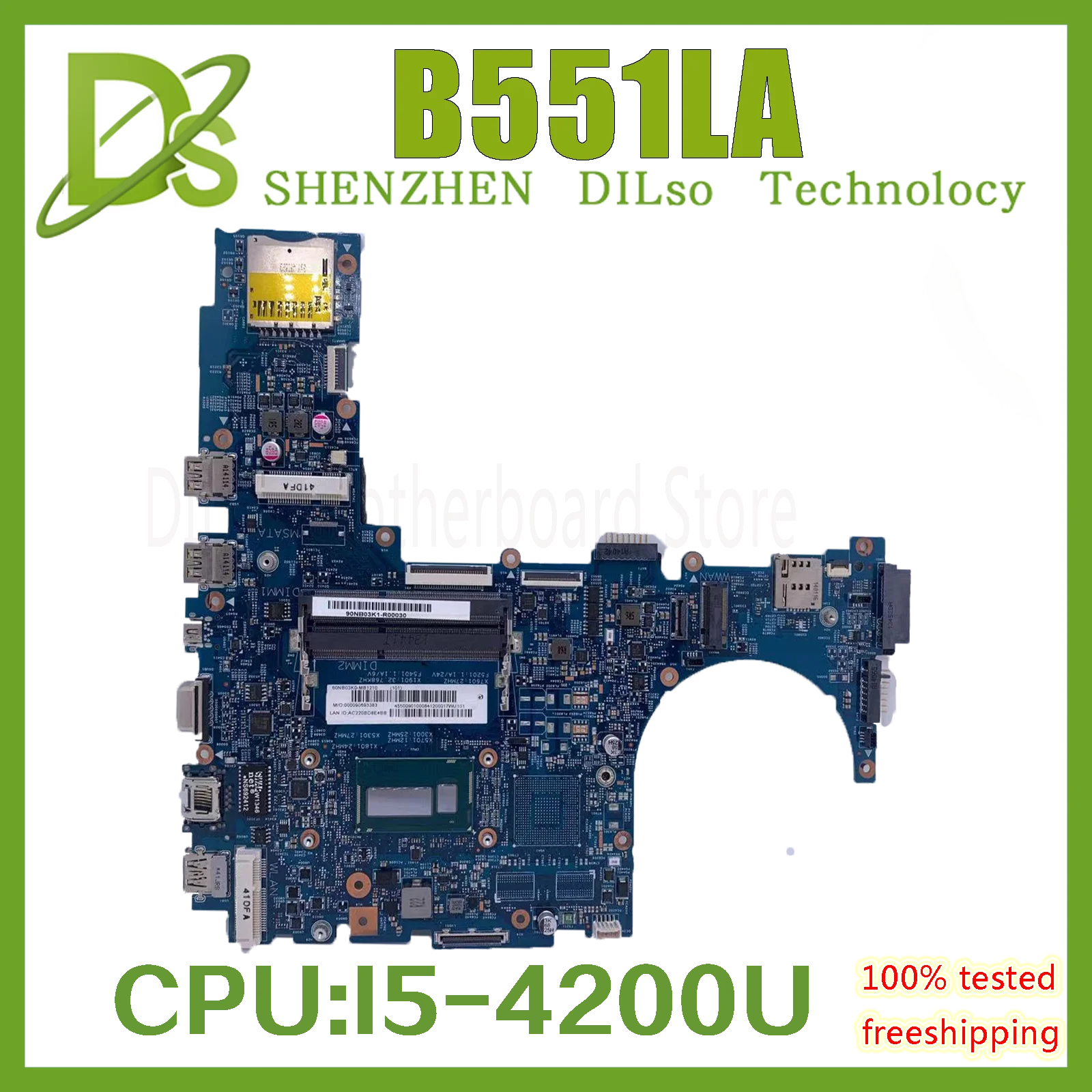 

KEFU new B551LA Motherboard For ASUS PRO B551LG B551LD B551LJ B551L Notebook Motherboard with I5-4200U 100% Working Well
