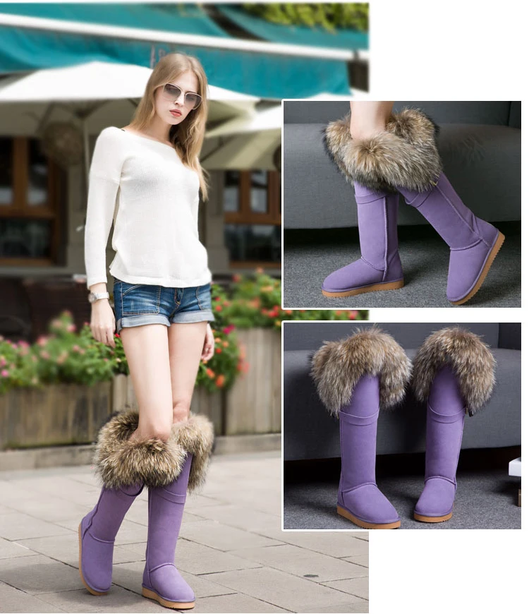 ; модные высокие зимние сапоги; botas mujer; женская зимняя обувь из натуральной кожи с натуральным лисьим мехом;