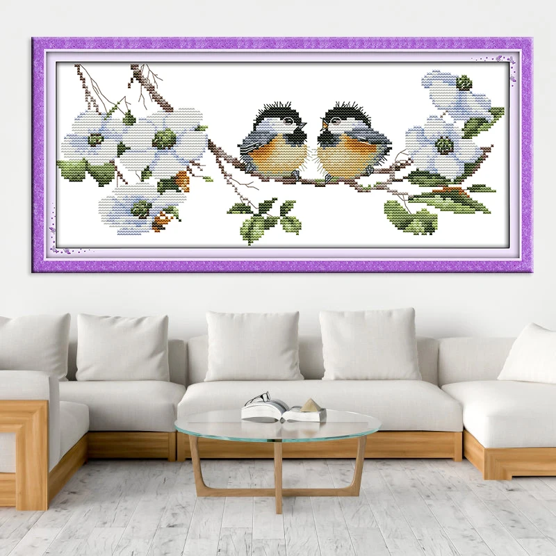 Joy Sunday Cross Stitch Embroidery Happy Birds Cotton Thread Painting DIY Needlework Kits 11CT 14CT Animal Cross-stitch Kit | Дом и сад