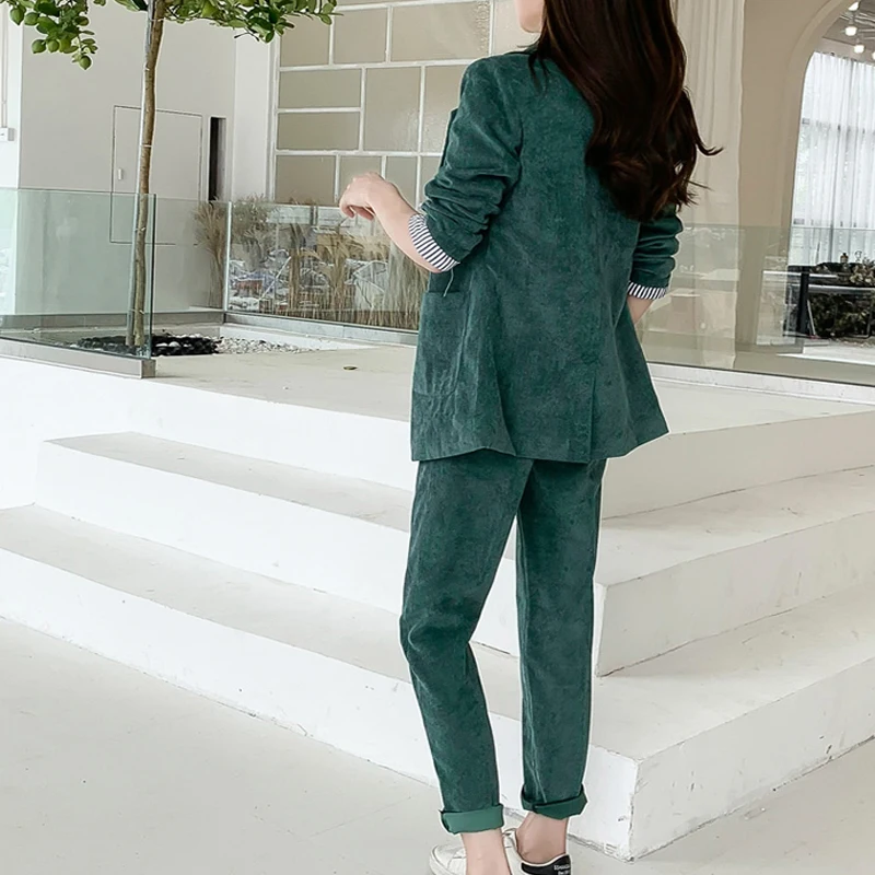 Женские офисные костюмы пиджак и брюки модные новые до щиколотки с высокой