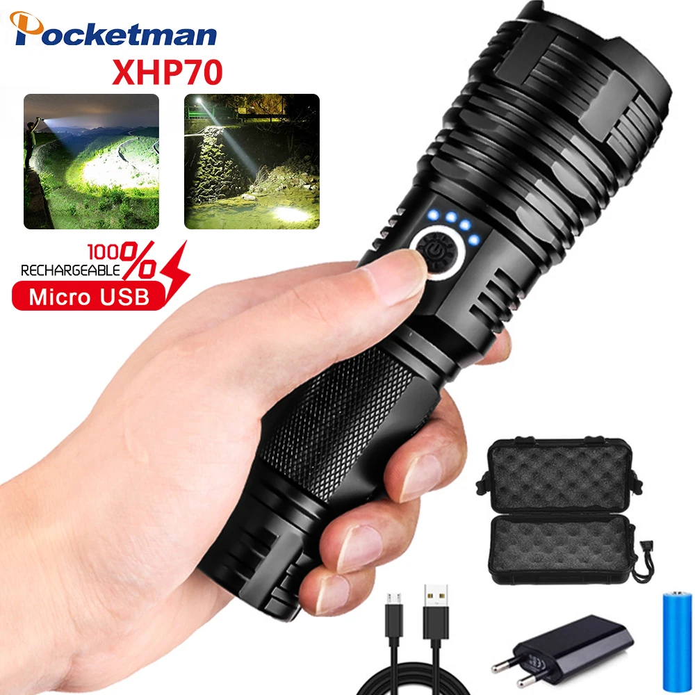 Самый мощный XHP70.2 светодиодный фонарик XHP50 USB Перезаряжаемый фонарь XHP70 для