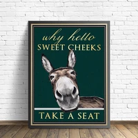 funny donkey why hello sweet cheeks have a seat quote canvas painting mental posters and prints wall pictures for living room