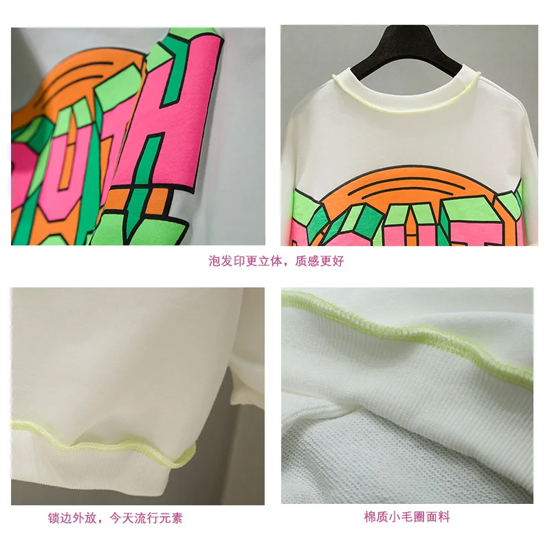 

Female Round Collar Print Letters Contrast Color Long Sleeve Oversize Hoodies Cotton Pullovers Letter Printing Sweatshirt Women