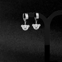 cute bear earrings ear buckles without pierced ear clips chinese fashion stainless steel mens and womens niche ear jewelry