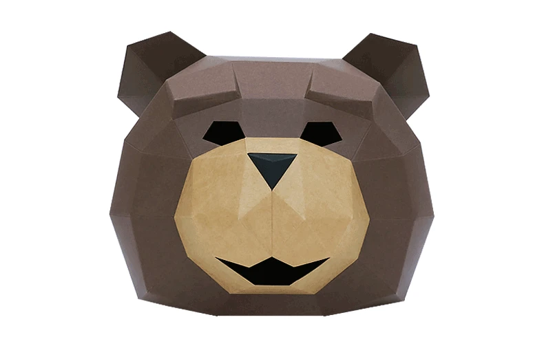 

3D Paper Mold Brown Bears Head Mask Headgear Animal DIY Paper Card Model Home Room Decor Craft Party Halloween Cosplay Props