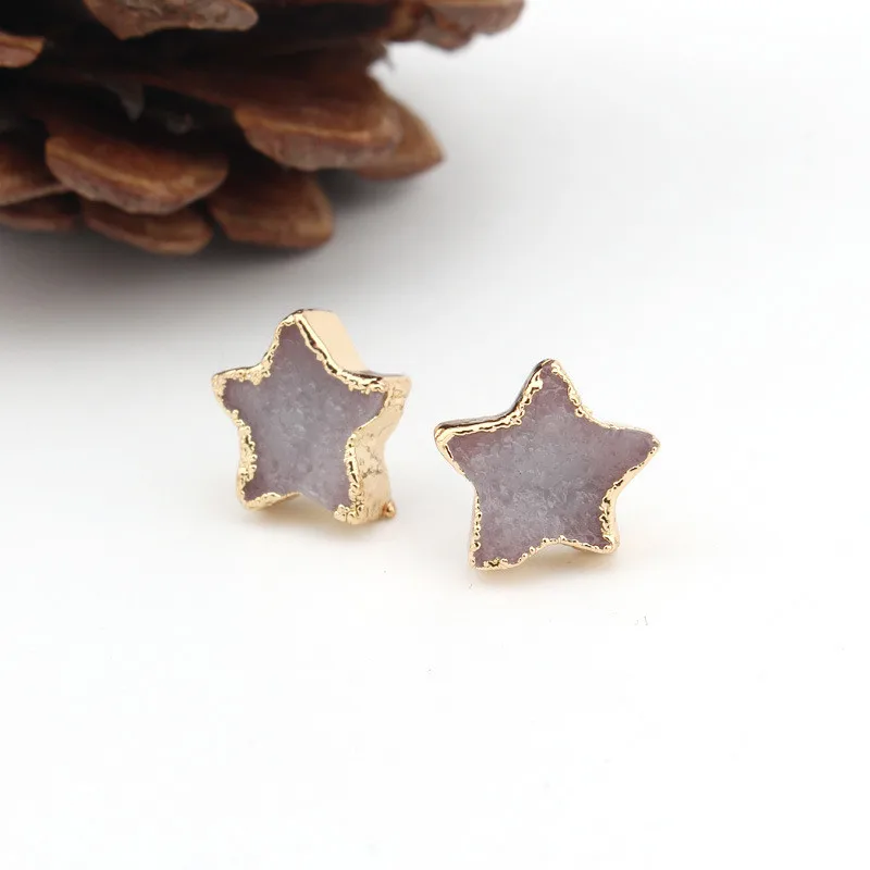 Bijoux европейские Druzy Drusy серьги гвоздики с эпоксидной смолой полумесяц звезда