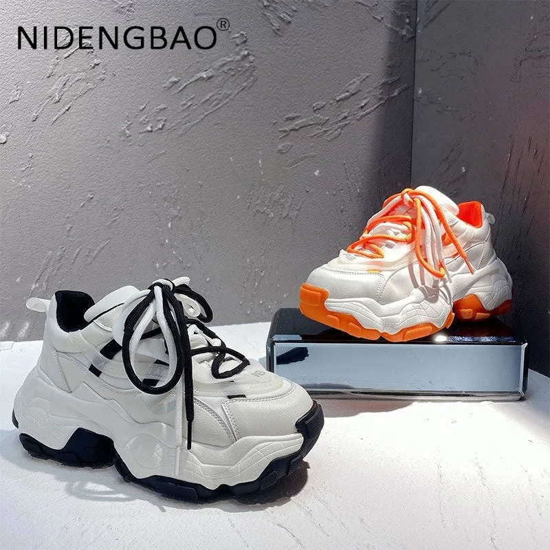 Women Chunky Sneakers 2021 New Fashion Ladies Platform Sole Casual Shoes Breathable Heighten Female White Vulcanized Sports Shoe