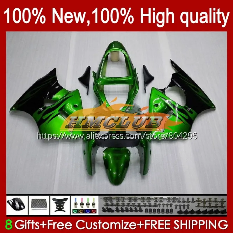 Корпус ZX636 для KAWASAKI NINJA ZX 6R 636 6 R 2000 2001 2002 зеленый и пламенный 72No.66 600CC ZX600 ZX6R 00 01 02