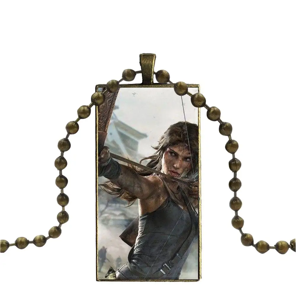 Стеклянный подвесной брелок ожерелье прямоугольное модное для унисекс Lara Croft Tomb