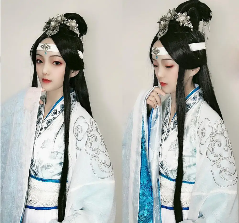 Костюм феи ханьфу с вышивкой унисекс бело синий костюм для аниме основатель