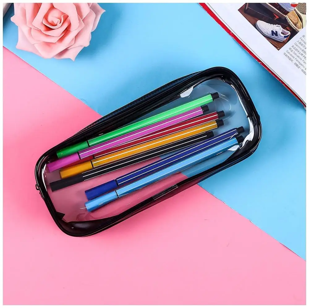 1pcs Simple Style Transparent PVC Pencil Case Creative Korean Stationery School Office Supplies Pouch Gifts for Kids | Канцтовары для