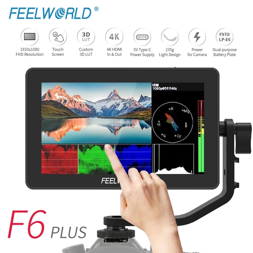 FEELWORLD F6 Plus Type C 3D LUT сенсорный экран Камера Waveform Vectorscope DSLR полевой монитор видео