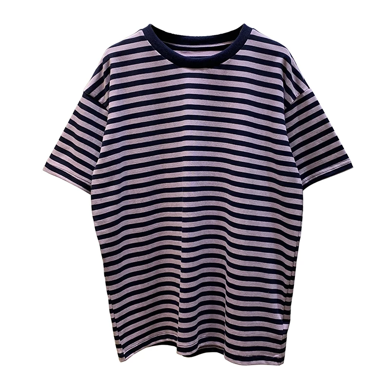 

Fashionable Retro round Neck Striped Short-Sleeved T-shirt Women's Loose Summer Korean Style Fashionable Top