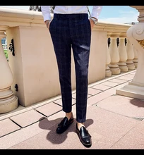 Costume à carreaux pour hommes, Slim, haut de gamme, marque, robe de mariée formelle, pantalon de scène pour marié, 2022  (2)