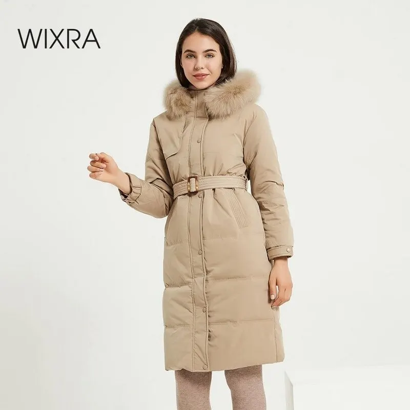 Женская зимняя куртка с поясом Wixra пуховик высокого качества длинная толстая на
