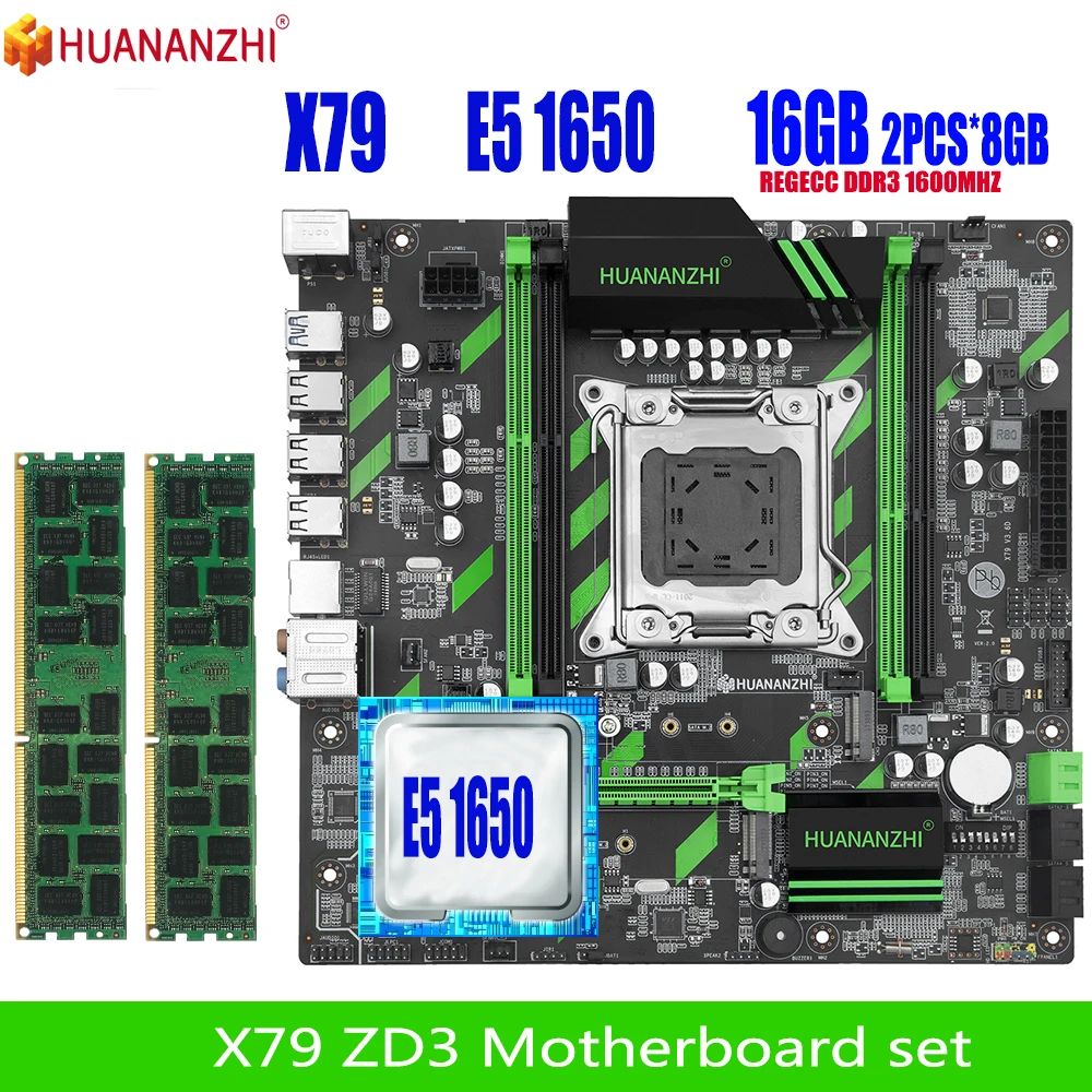Комплект материнской платы HUANANZHI X79 ZD3 с Xeon E5 1650 2x8 ГБ = 16 Гб 1600 МГц 12800R DDR3 память ECC REG