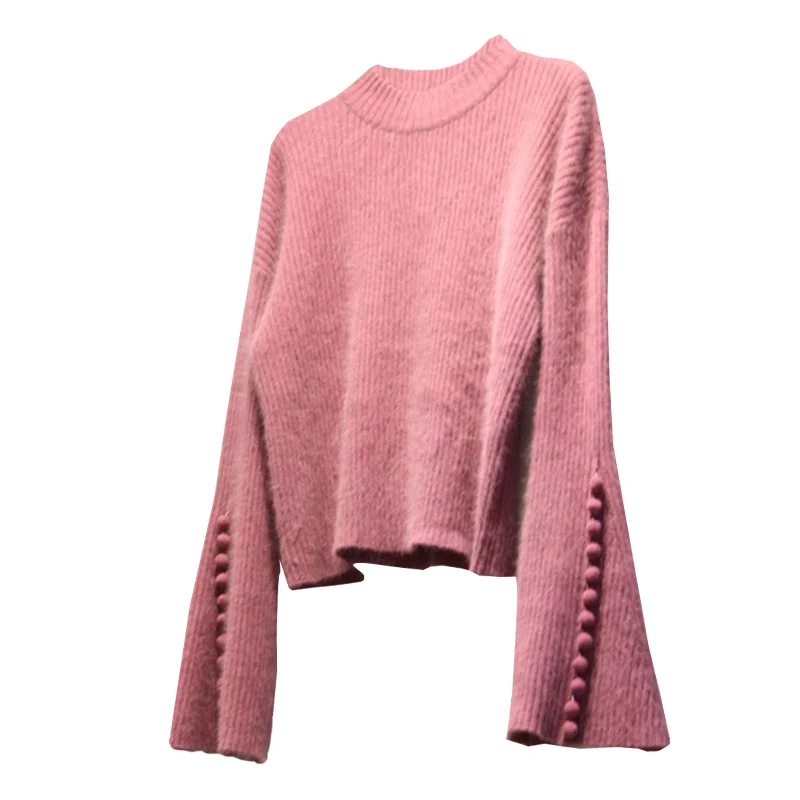 

South Korea's Dongdaemun women's new autumn round neck sweet trumpet sleeve sweater pullovers warm sweater women