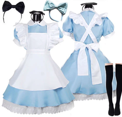 

Lolita Cosplay Costume Halloween Women Adult Anime Alice Adventure Blue Party Dress Alice Dream Women Girls Sissy Maid