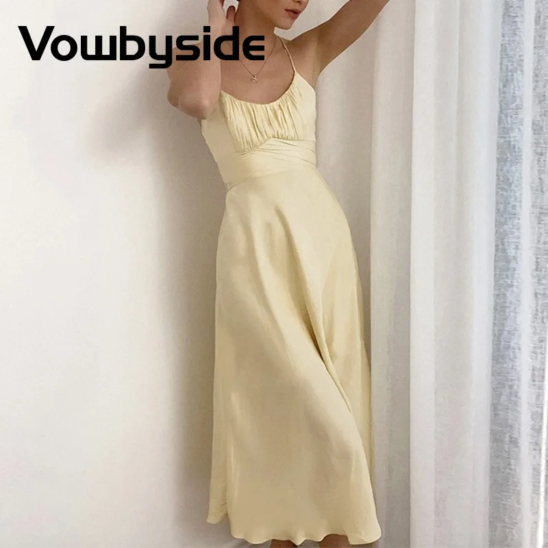 

Women's Sexy and Thin Open Back Waist Suspender Lace-up Satin Long Dress