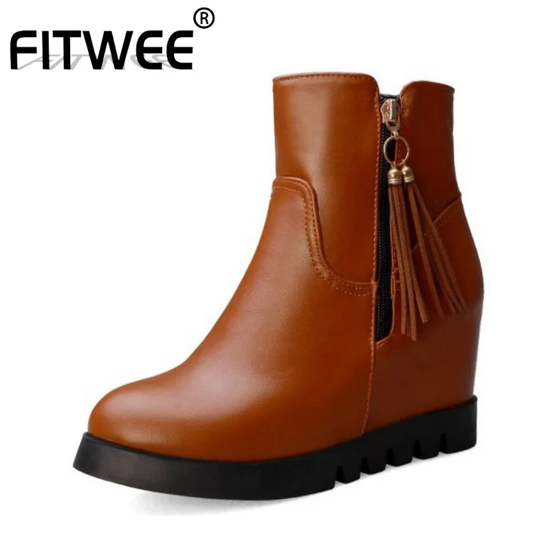 FITWEE ботильоны женская обувь со скрытым каблуком Зимняя теплая с мехом на