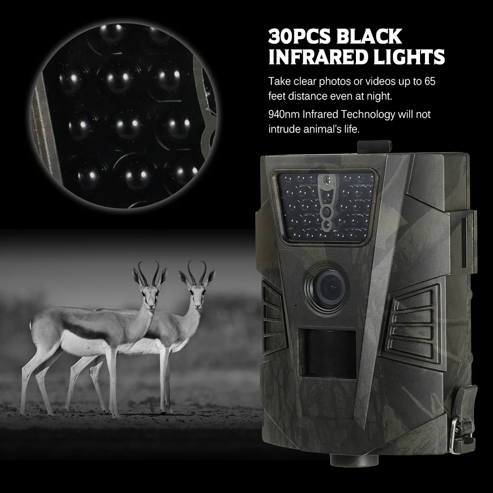 HT001B Trail camera 30 шт., инфракрасный охотничий фотоаппарат ночного видения водонепроницаемый 120 градусов 12 Мп фото ловушка 1080P камера дикой природы