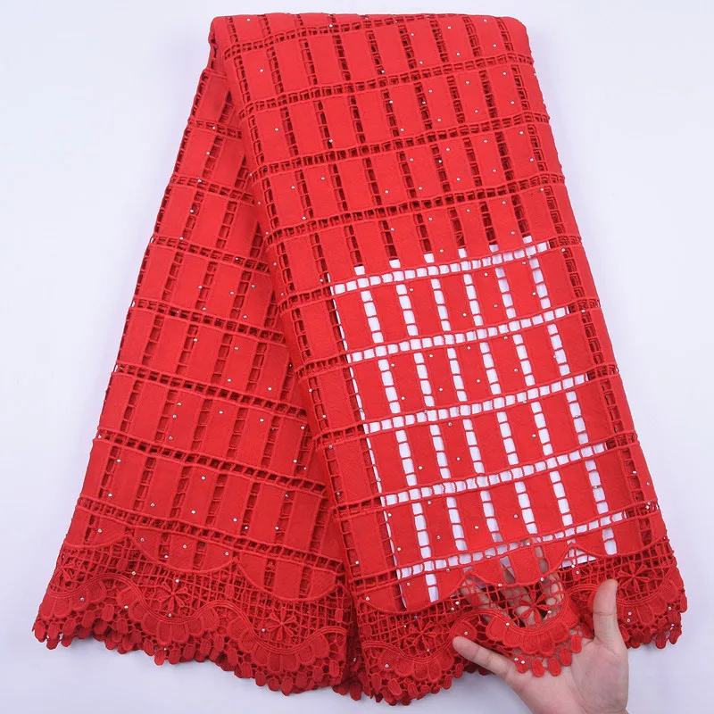 

SJD LACE High Quality Guipure Cord Red Mesh African Lace Fabric Bright Diamond Nigerian Fabric For Women Wedding And Party A2066
