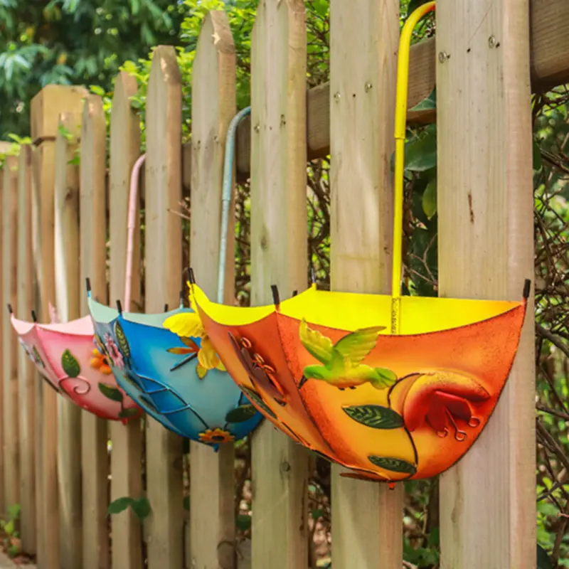 

Umbrella Hanging Planter Mother's Day Gift Wrought Iron Floral Printing Summer Decor ADW889