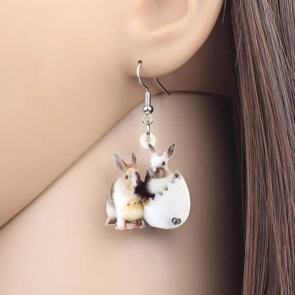 WEVENI Acrylic Easter Eggs Hare Rabbit Bunny Pet Earrings Animal Dangle Drop Jewelry For Women Girl Classic Praty Gift Accessory | Украшения