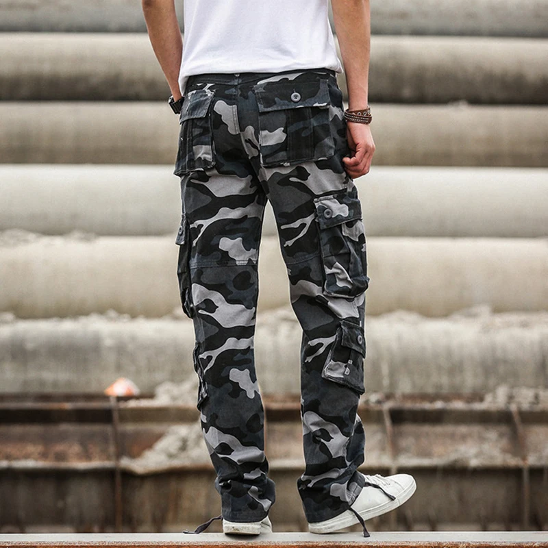 Для мужчин с камуфляжным принтом хлопковые брюки карго карманами размера плюс