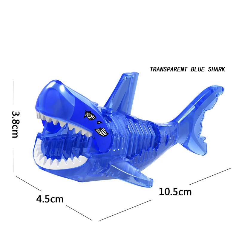 

Transparent Blue Shark Building Blocks Brick Horse Crocodile Gorilla Tiger Kids Toys Animal Lockings Figures Assemble