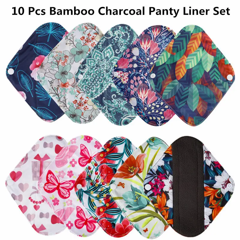 

[simfamily]10PCS Reusable Pads bamboo charcoal Sanitary Pads Mama Menstrual Cotton pads Washable Panty Liner pads Health Femin